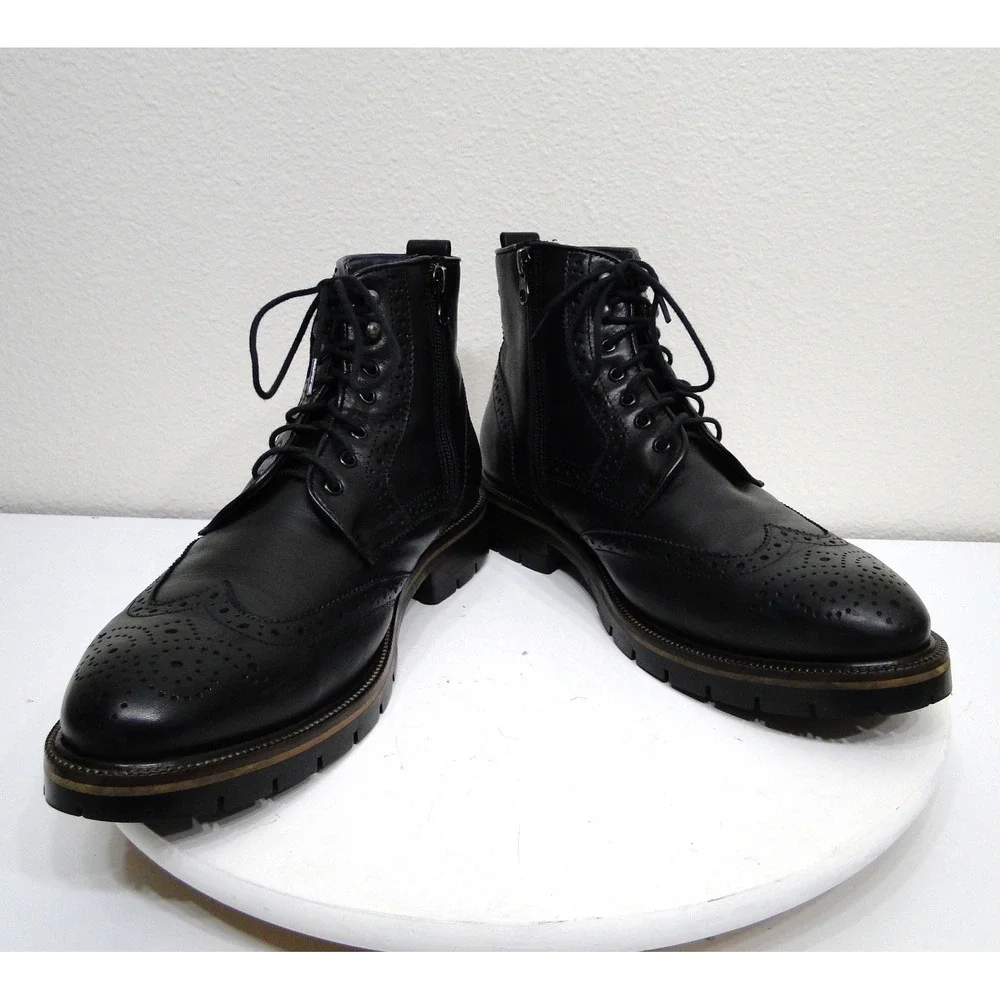 Johnston & Murphy Cody Wingtip Zip Boot Black Leather XC Flex 20-5521 Mens 9.5 M